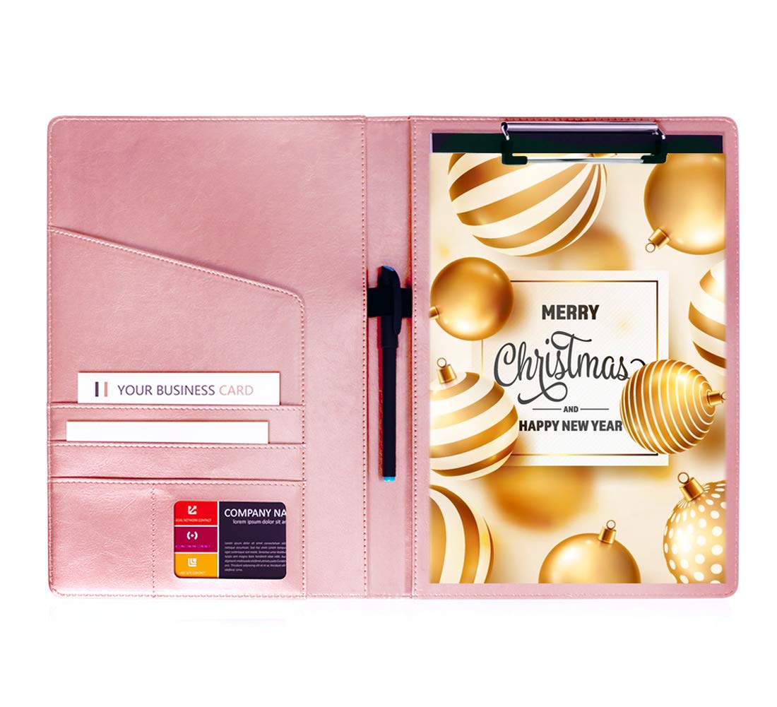 Leather Resume Storage Clipboard Folder Portfolio - GES Clipboard A4 Folder for Business School Office Conference (New Rose Gold)