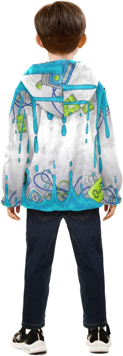 GuoChe Blue Drip and Robot Fleece Zip Up Jacket Children's Coat