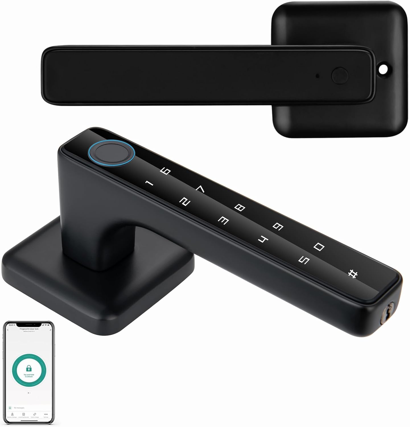 Cerradura Inteligente 4 en 1, Huella Digital/APP/Contraseña/Llave Mecánica Cerradura Electrónica Digital, Recargable, Protección con Contraseña, APP Control