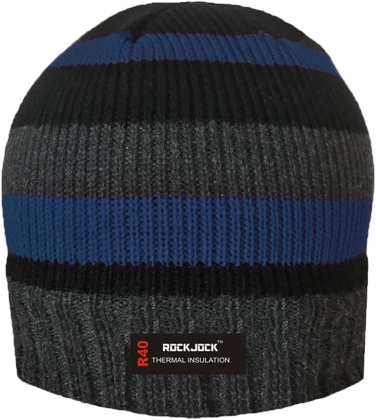 Striped Knitted Fleece Lined Beanie HAT with R40 Thermal Insulation