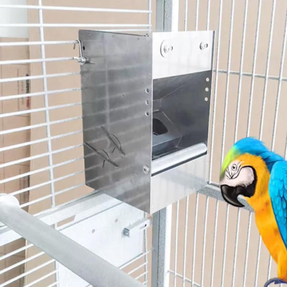Comedero Automático de Acero Inoxidable para Loros, Antiderrame y Resistente a las Mordeduras, Ideal para Loros Grandes