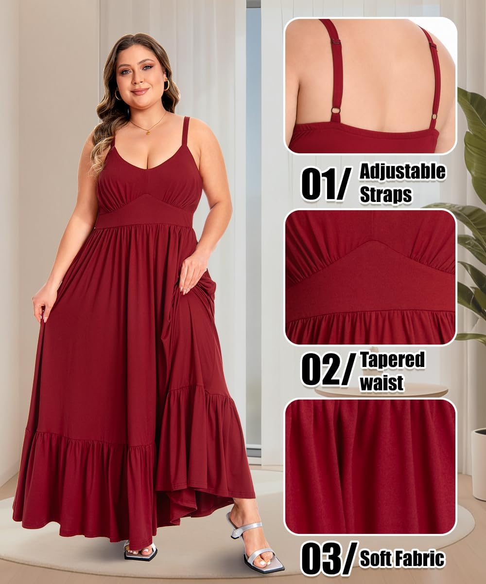 Plus Size Dress Sleeveless for Women Maxi V Neck Casual Boho Spaghetti Strap Long Dresses Pocket Summer XL-4XL - Image 7