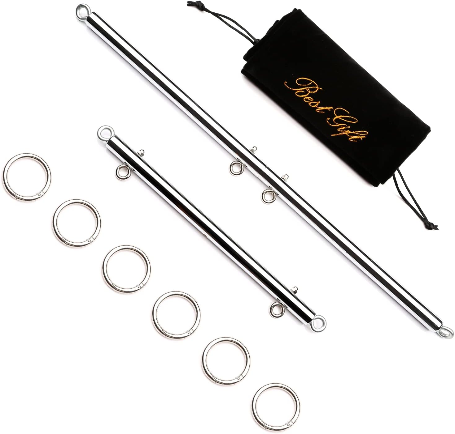 Pilates Bar Kit, Stainless Steel Silver Spreader Bar – Includes Long & Short Bars, Expandable Adjustable Training Tools Set for Home Indoor Gyms & Sports Fitness Gear