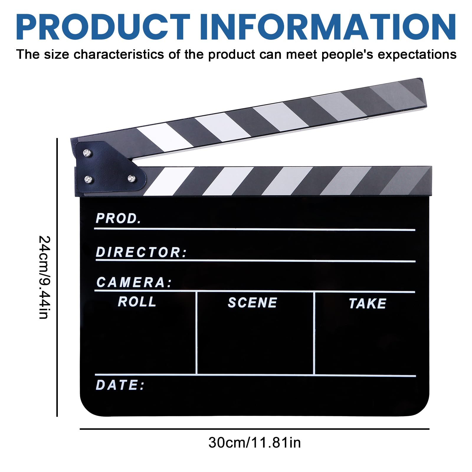 Clapet de cinéma en acrylique avec gomme magnétique pour tableau noir et stylos personnalisés et clé hexagonale, pour accessoires de photographie, série TV - 30 x 24 cm