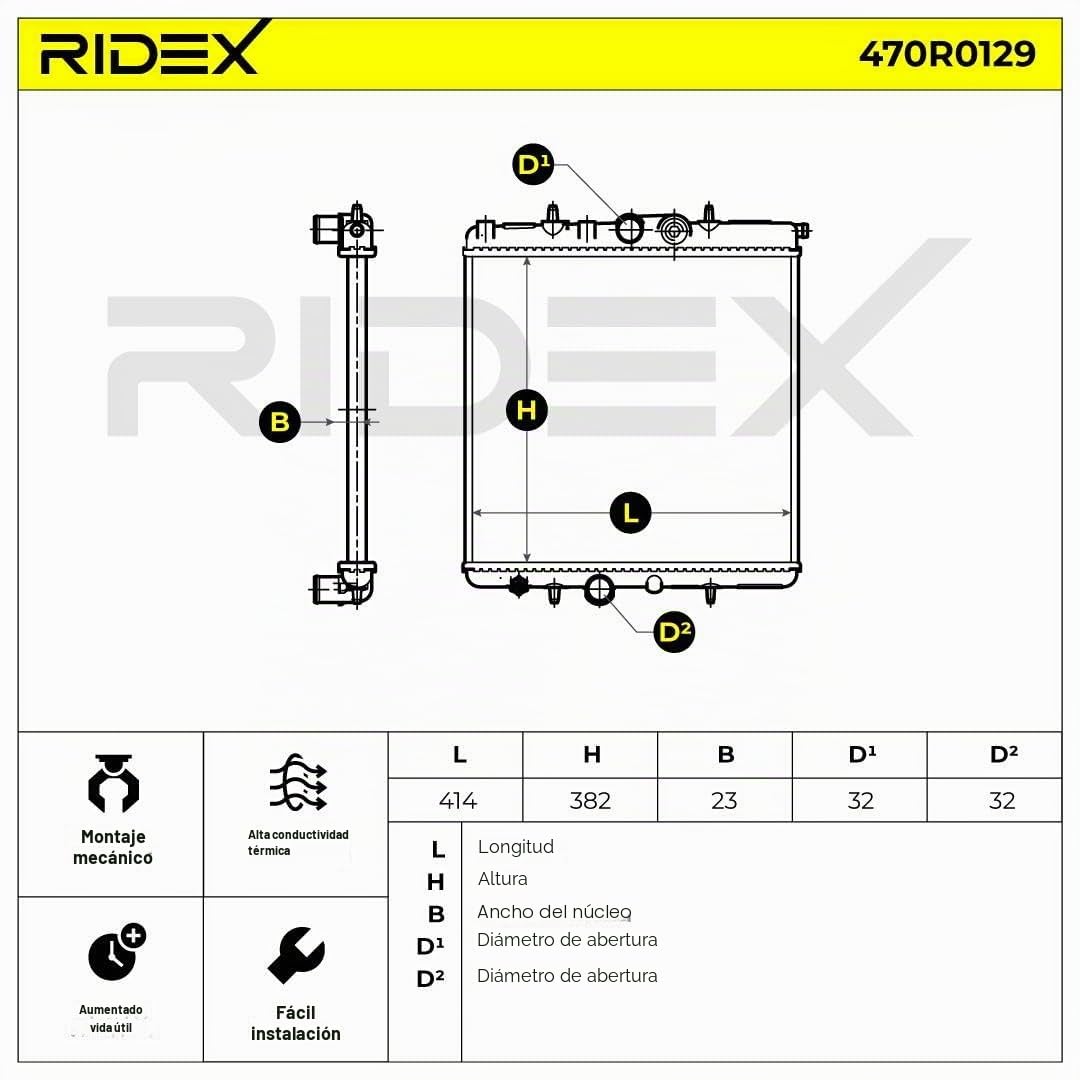 RIDEX 470R0129 Radiador refrigeración del motor Compatible con PEUGEOT 206 Fastback 2A/C