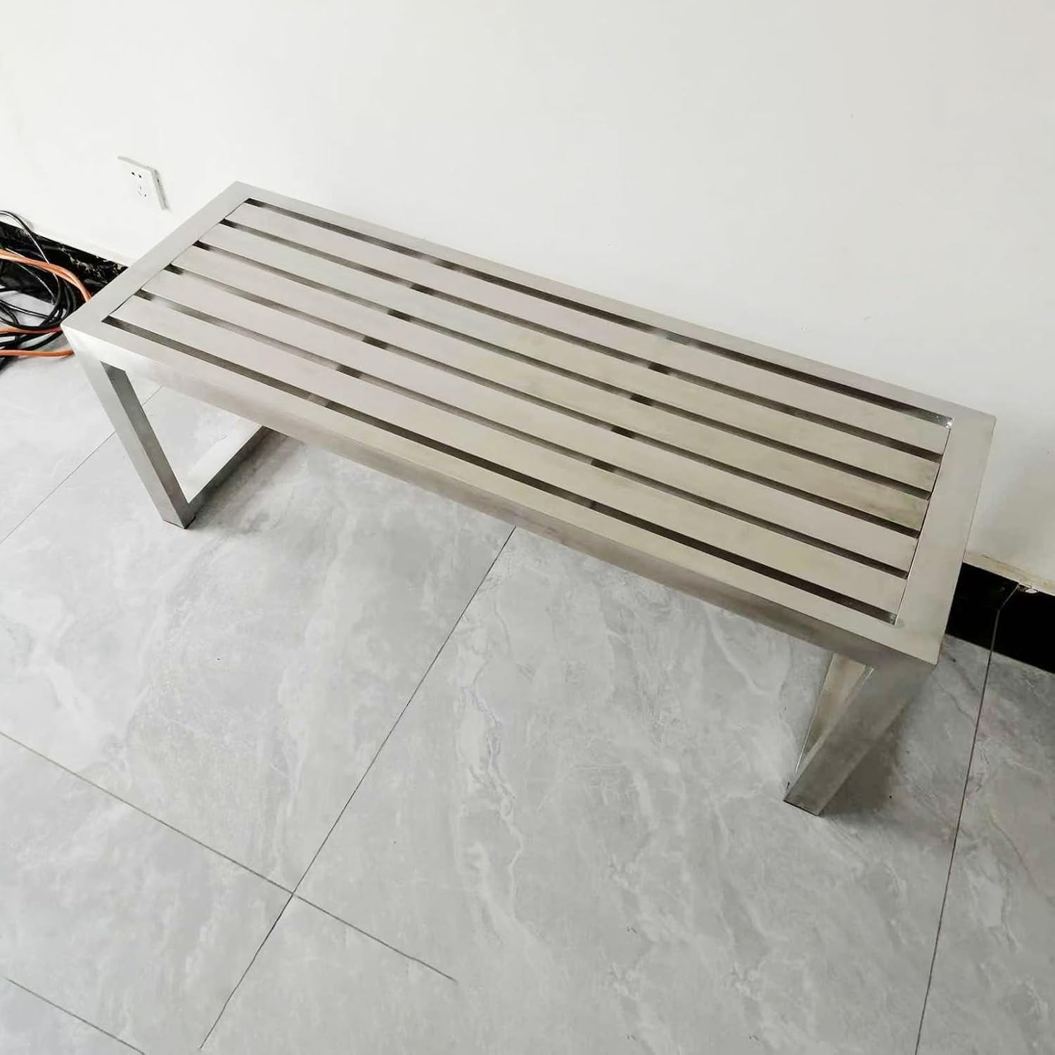 304 Stainless Steel Weatherproof Backless Outdoor Bench - Durable Park Seating for Patio, Commercial, Restaurant, Poolside, Mall & Public Areas (59.05in)