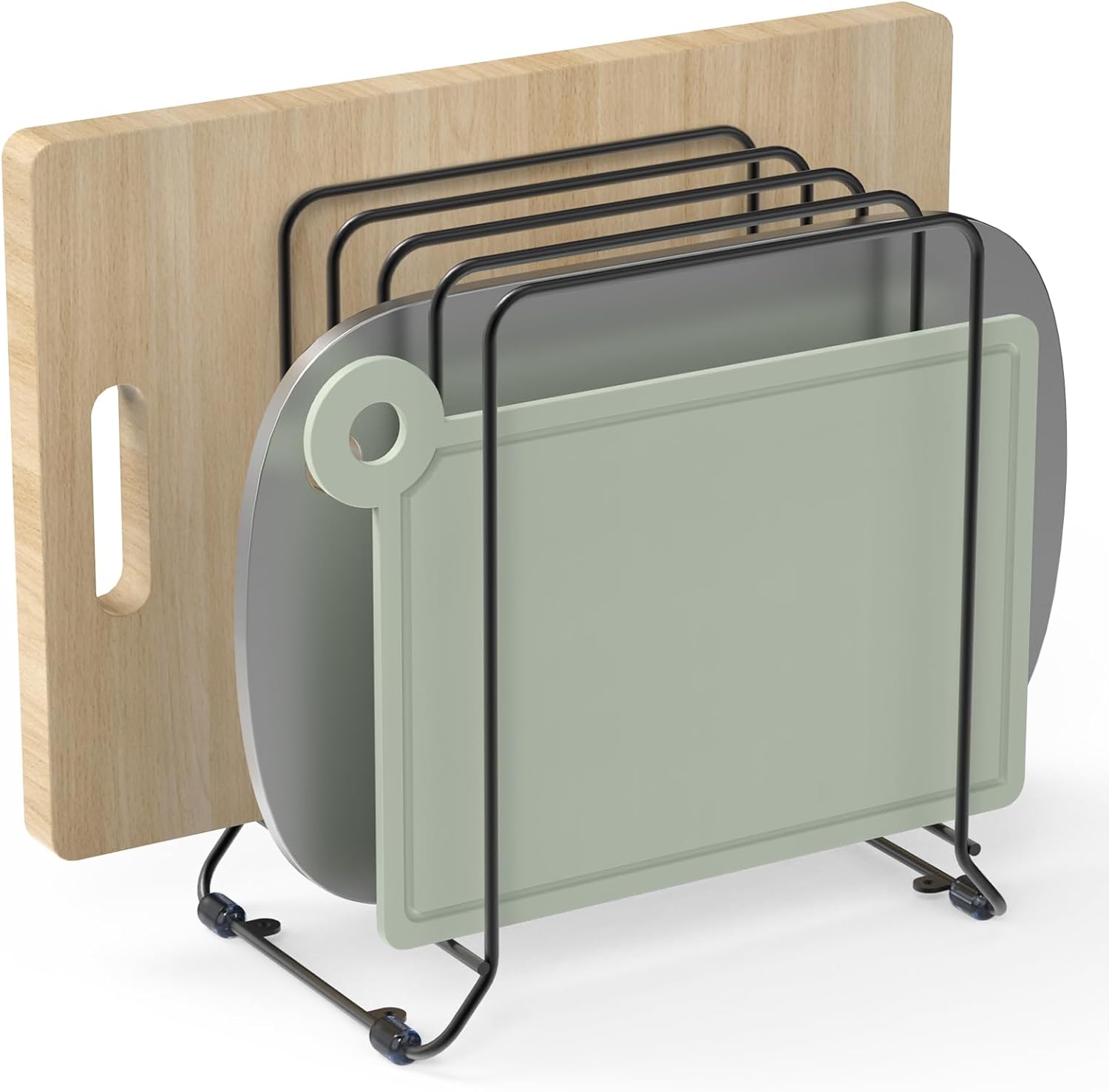 AKAZA 2 Pack-X-Large Kitchen Cabinet Organizer - Storage Tray Organizer Rack for Kitchen Cabinet - Divided Holder with 5 Slots for Skillets, Cutting Board, Baking Sheets (Black)