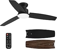 Conciseer 42 Inch Flush Mount Ceiling Fan with Lights & Remote - Quiet DC Motor, 6 Speeds, Reversible, 3CCT Dimmable, Black/Wood Grain Blades