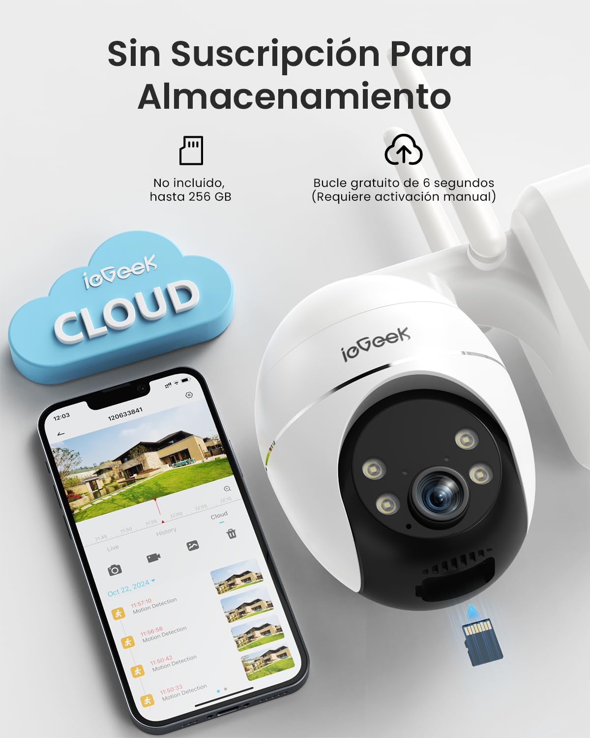 ieGeek 24/7 Grabación Continua Camara Vigilancia WiFi Exterior Solar(AOV), 9000 mAh + 5W Panel Solar,30M Rango de AI Detección,360° Seguimiento Automático,3MP Camara Vigilancia sin Cables, Alarma,IP65