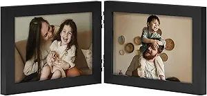 decorUhome Double 6x4 Picture Frame Horizontal, Engineered Wood Bifold Photo Frame with Plexiglass for Tabletop Display, 6x4, Black