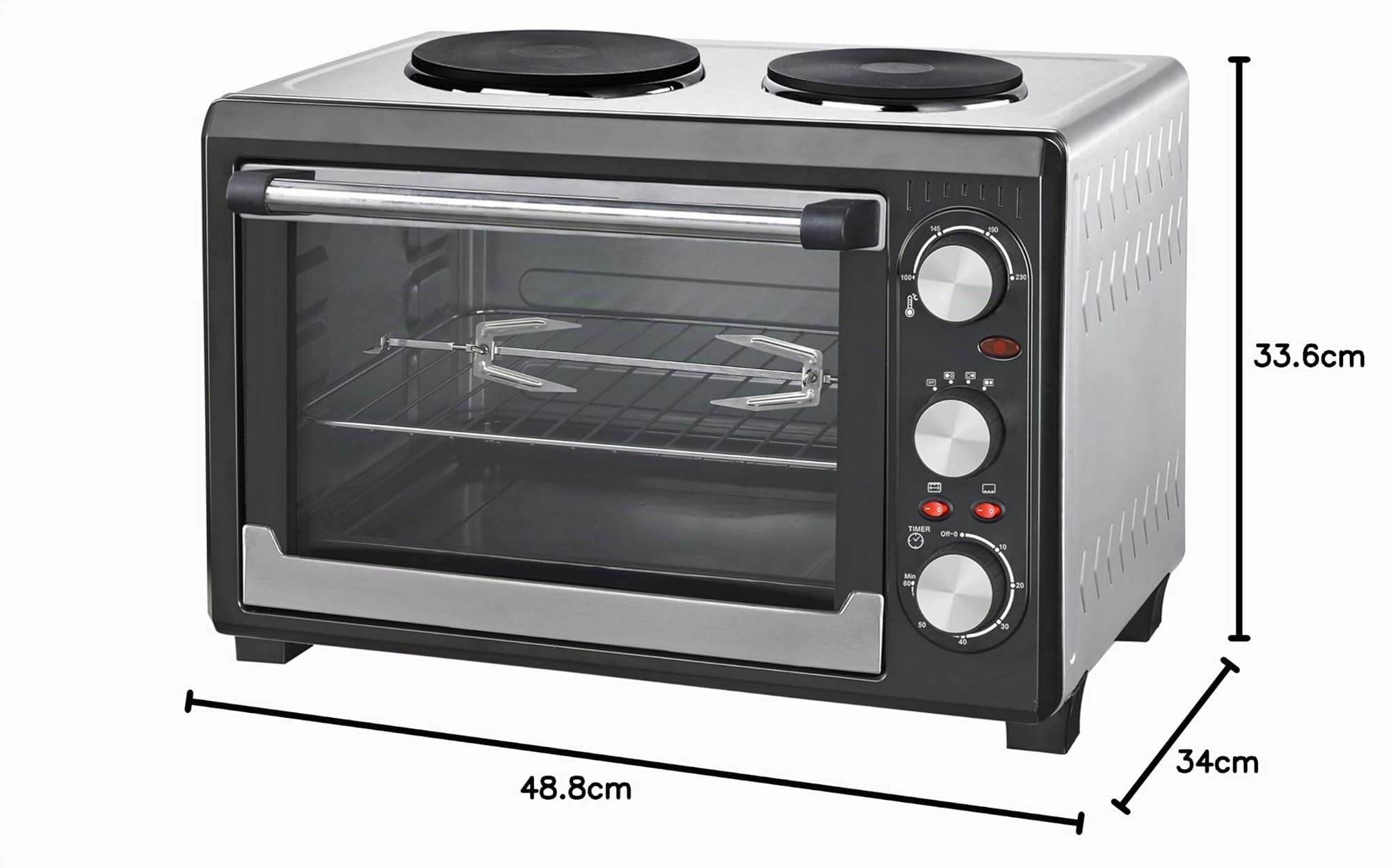 Syntrox Germany 26 l Minibackofen 2 Kochplatten Etass | Kleinküche | Miniofen | Pizzaofen, für kleine Küchen, mit Timer, inklusive Zubehör, Platzsparend, Miniherd