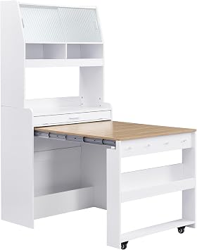 JIJIWANG Space Saving Folding Dining Table with Hutch and Foldable Dining Table,Multifunctional Cupboard with Storage Shelf and Side Hooks for Small Places,Studio, Apartment,Natural