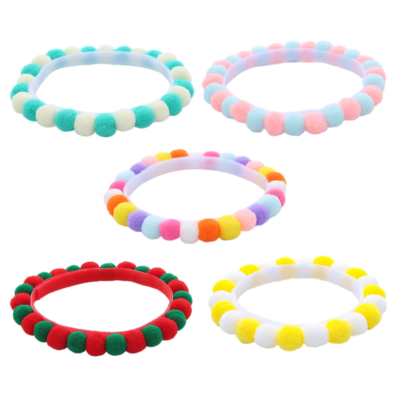 JOERBABU Pack of 5 Pet Collars with Colorful Pompoms Adjustable Cats Collar Dog Neckwear for Festival Birthday Parties