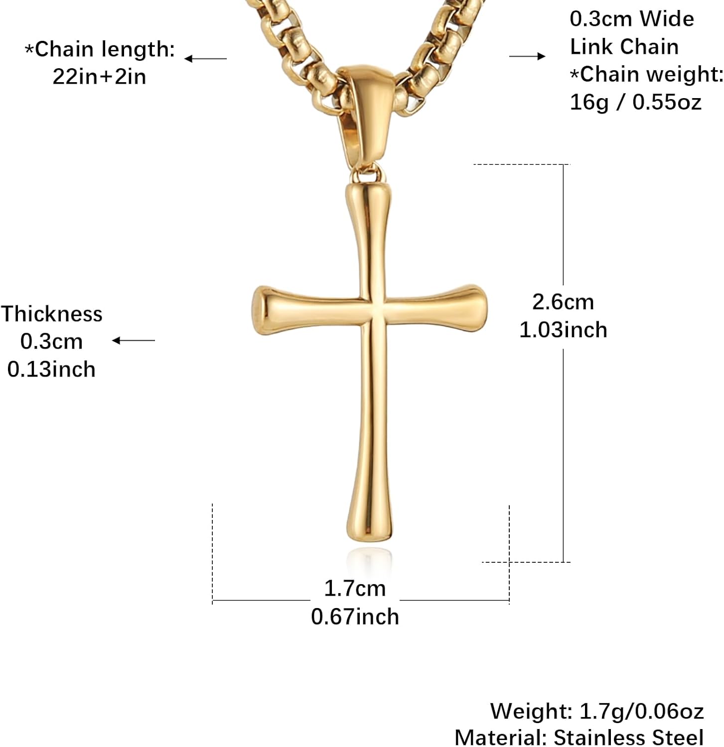 HZMAN Simple Cross Necklace for Women Stainless Steel Gold/Silver Cross Pendant Necklace for Men Box Chain 22+2 Inch - Image 5