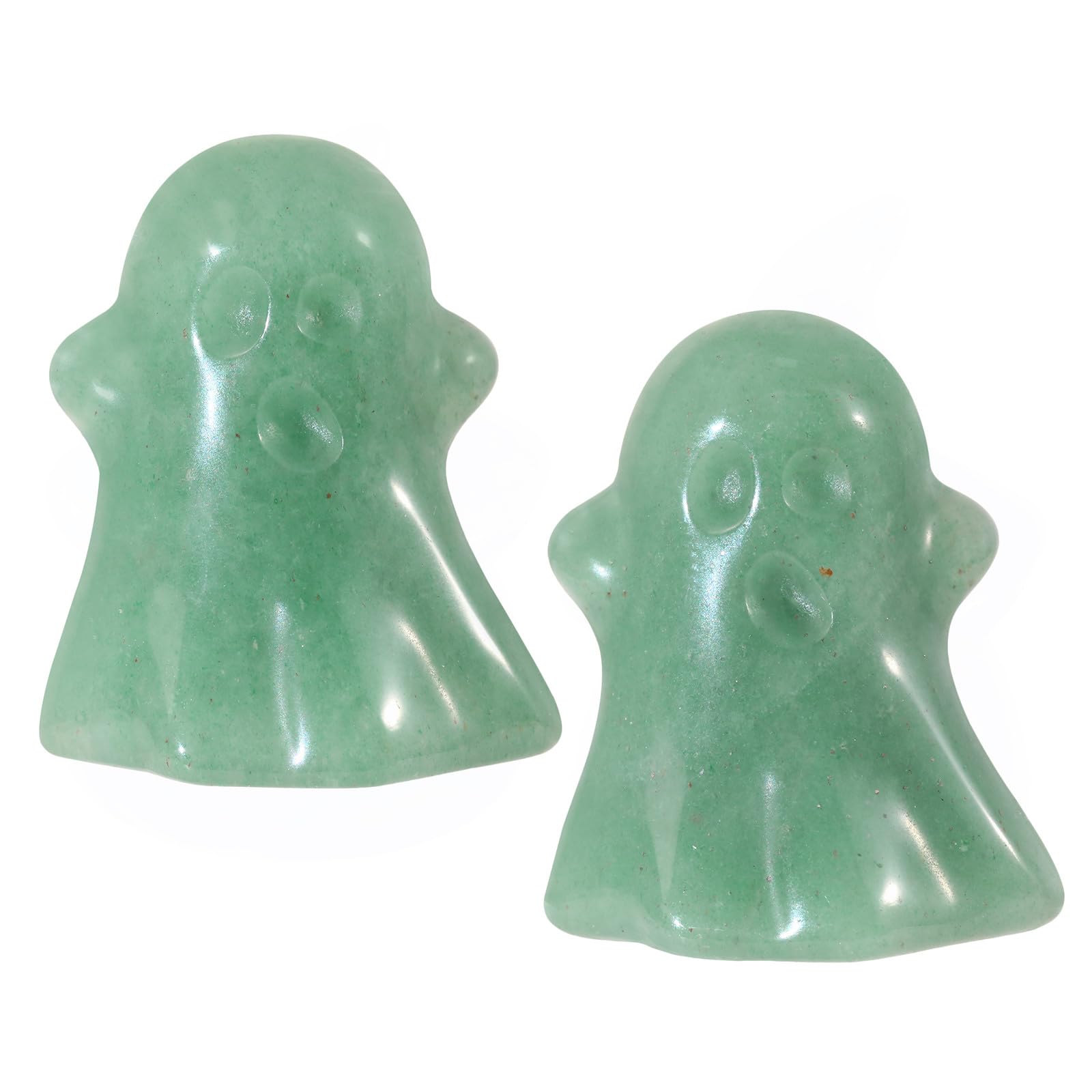Nupuyai 2pcs Green Aventurine Crystal Stone Mini Halloween Ghost Statue Set