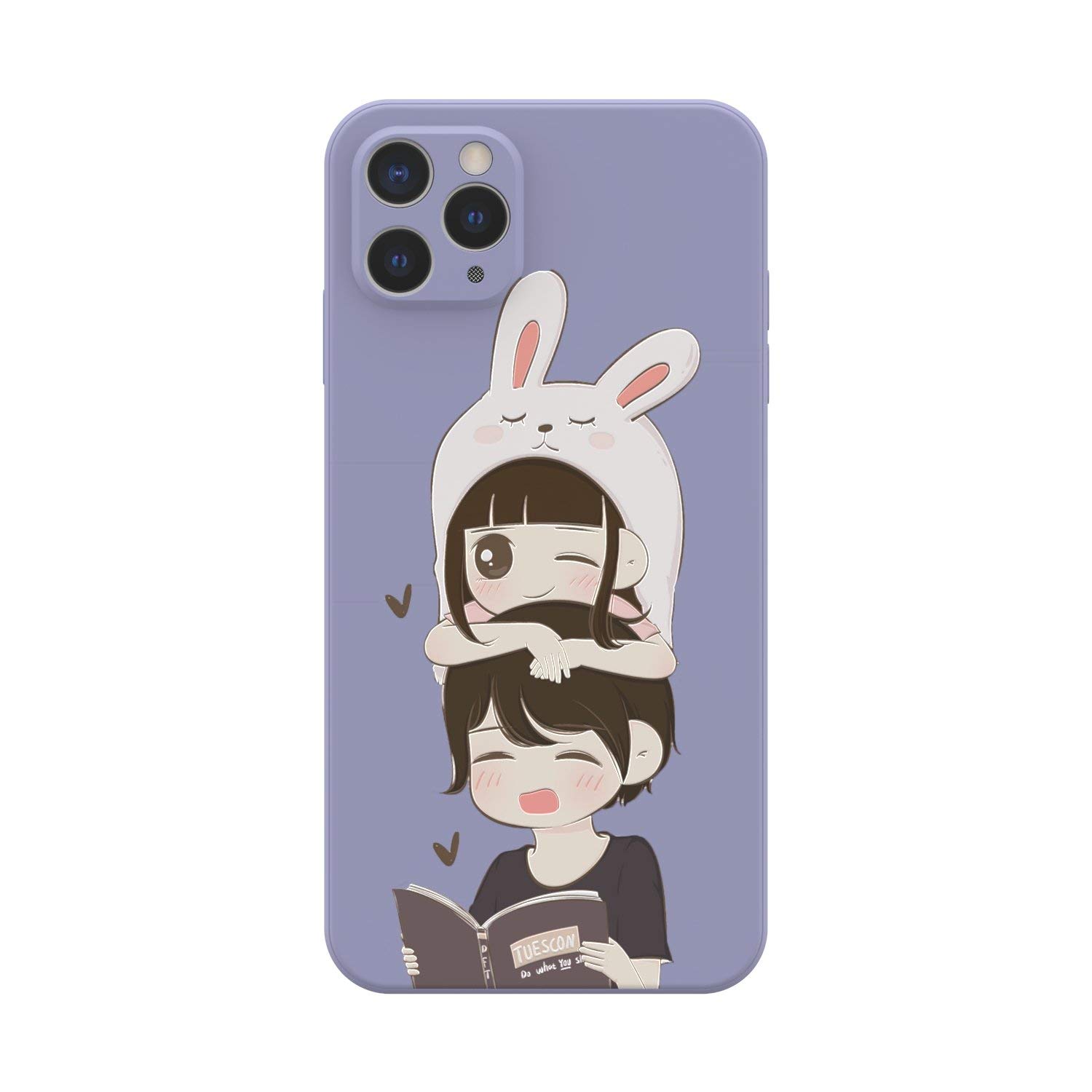 Caseshe Cute Rabbit Clothe Boy Girl Couples Cube Straight Edge Soft Liquid Silicone Compatible with iPhone Case (Purple,iPhone 12)