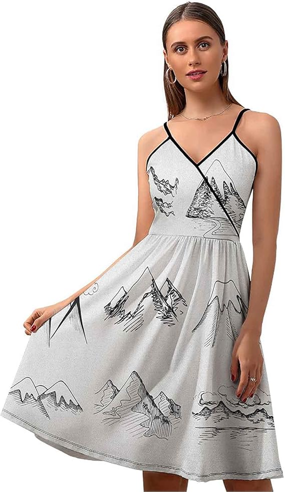Mountain Woman's Dress, Snowy ICY Mountain Tops Peaks in Winter Hand