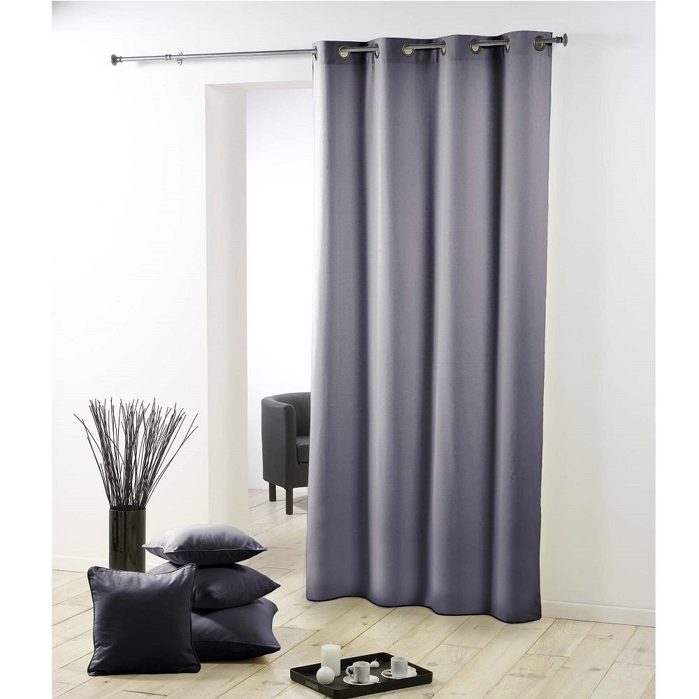 Essentiel Plain Single Curtain Panel with Metal Ring Top Eyelets - Grey (55" Wide x 110" Drop (140 x 280 cm))