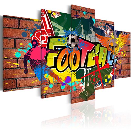 Cuadros B&D XXL - Cuadro en Lienzo Street Art 100x50 cm 5 piezas - Impresión en material tejido no tejido cuadros decoracion salon modernos lienzos decorativos dormitorios - Graffiti Futbol 020105-18