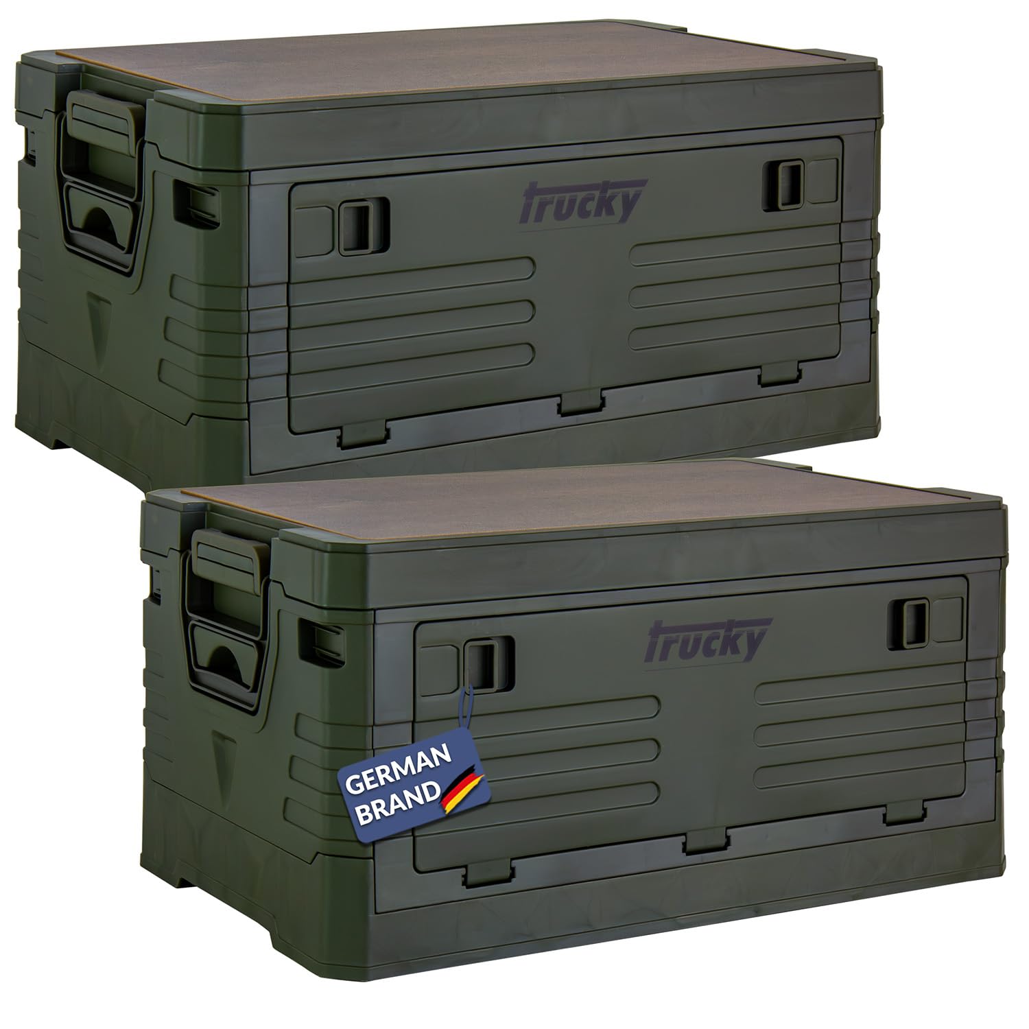 Trucky Storage Box mit Deckel Camping Klappbox Klappkiste Aufbewahrungsbox | 2er Set 35 L, 48 x 30 x 24 cm, Grün, faltbar, Aufbewahrung, Kiste