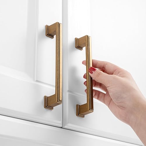 Miniatura 4 de KOOFIZO - Paquete de 10 tiradores de gabinete de cocina de latón antiguo de 5 pulgadas, manijas vintage de gabinete de latón, herrajes de gabinete