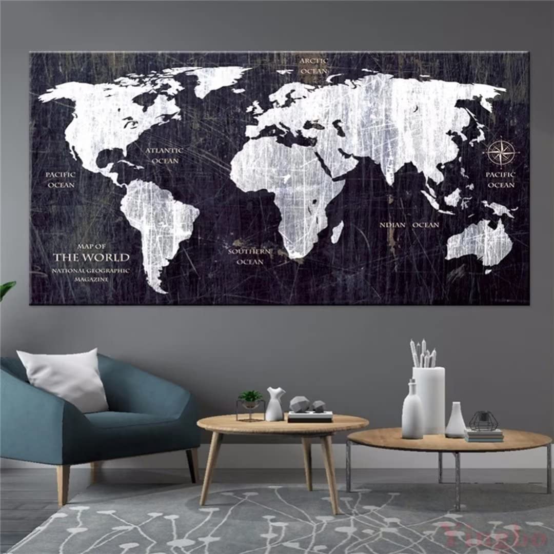 Zestaw do malowania diamentowego w stylu vintage, mapa świata w stylu vintage, duży zestaw, akcesoria do malowania, diamentowy obraz dla dorosłych, do dekoracji domu na ścianę (60 x 120 cm)