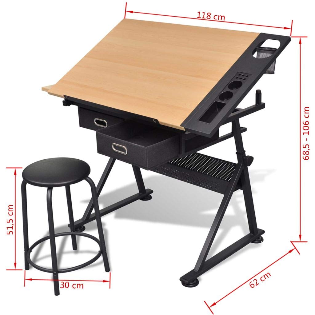 Mesa de Dibujo con Superficie Inclinable y Doble Área de Trabajo, Ajustable en Altura, para Diseñadores y Artistas