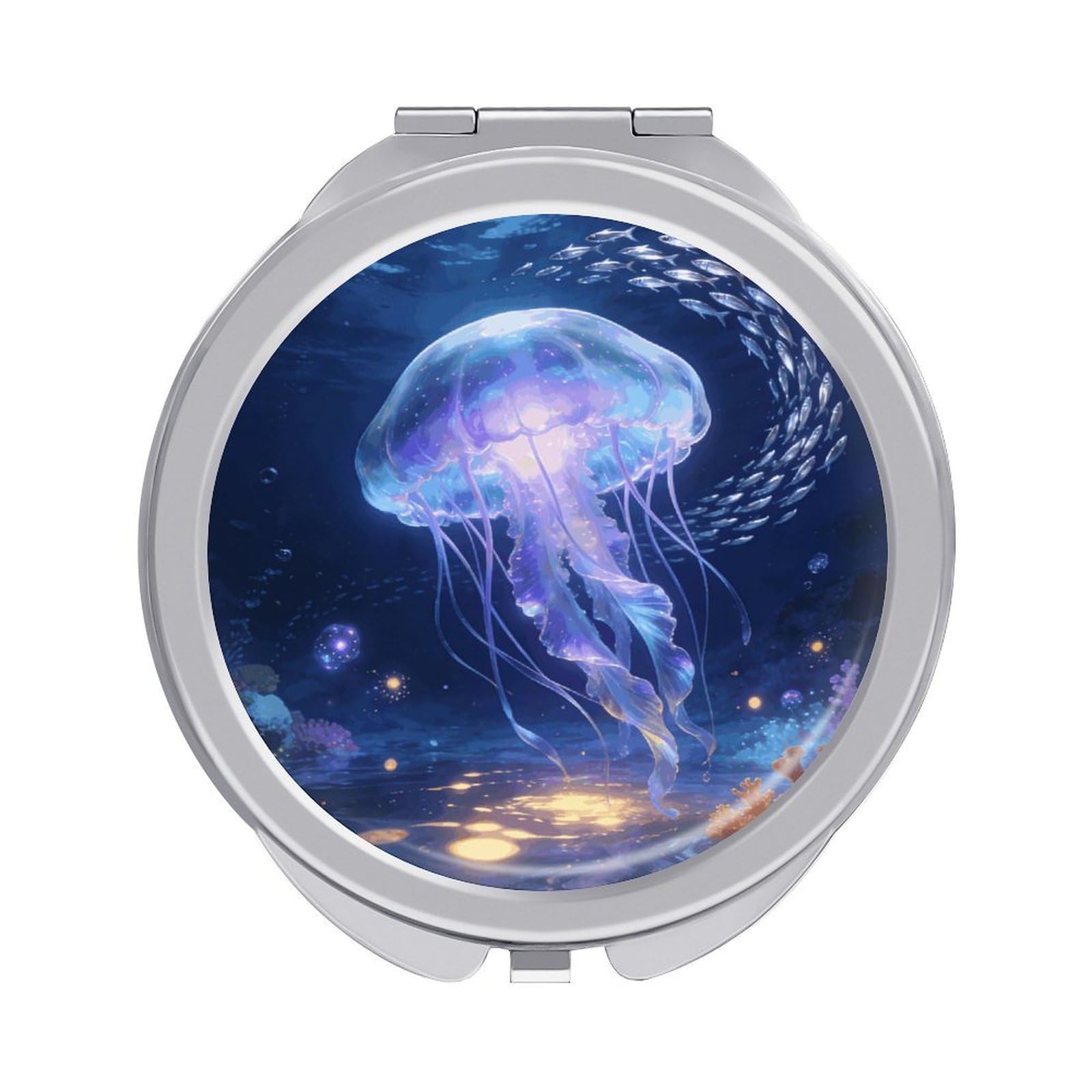 LZQPOEAS Ocean Compact Mirror, Double-Sided Folding Makeup Mirror, Durable Metal Travel Pocket Mirror for Purse, Portable Round Touch-Up Mirror for Table Gifts and Everyday Use