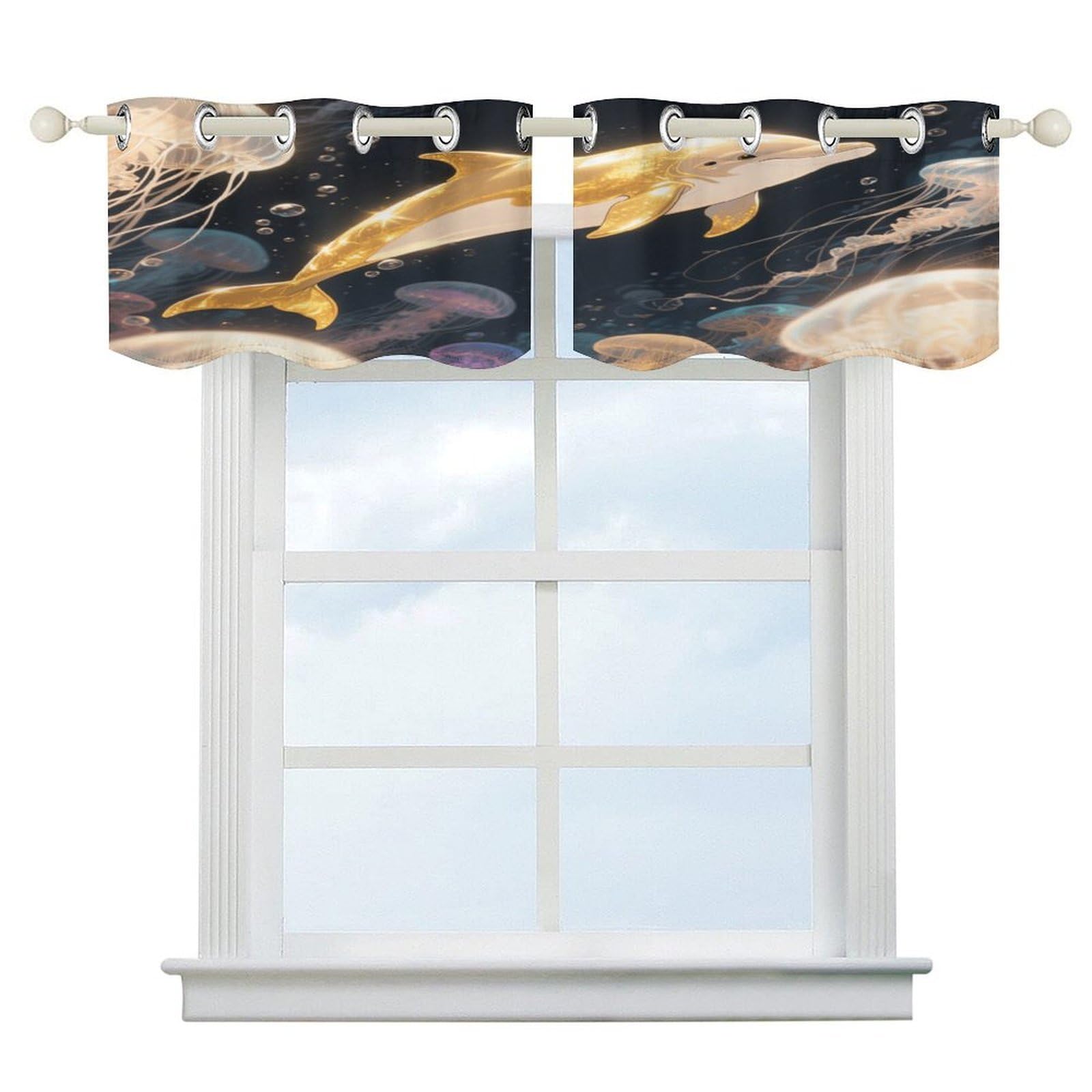 Fekiloot Style Golden Dolphin Short Curtains Valance Curtain