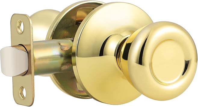 GOBEKOR 1 Pack Passage Door Knobs Interior Polished Brass Keyless Door Knobs Closet Hall Door Knob Tulip Passage Knob with Lock