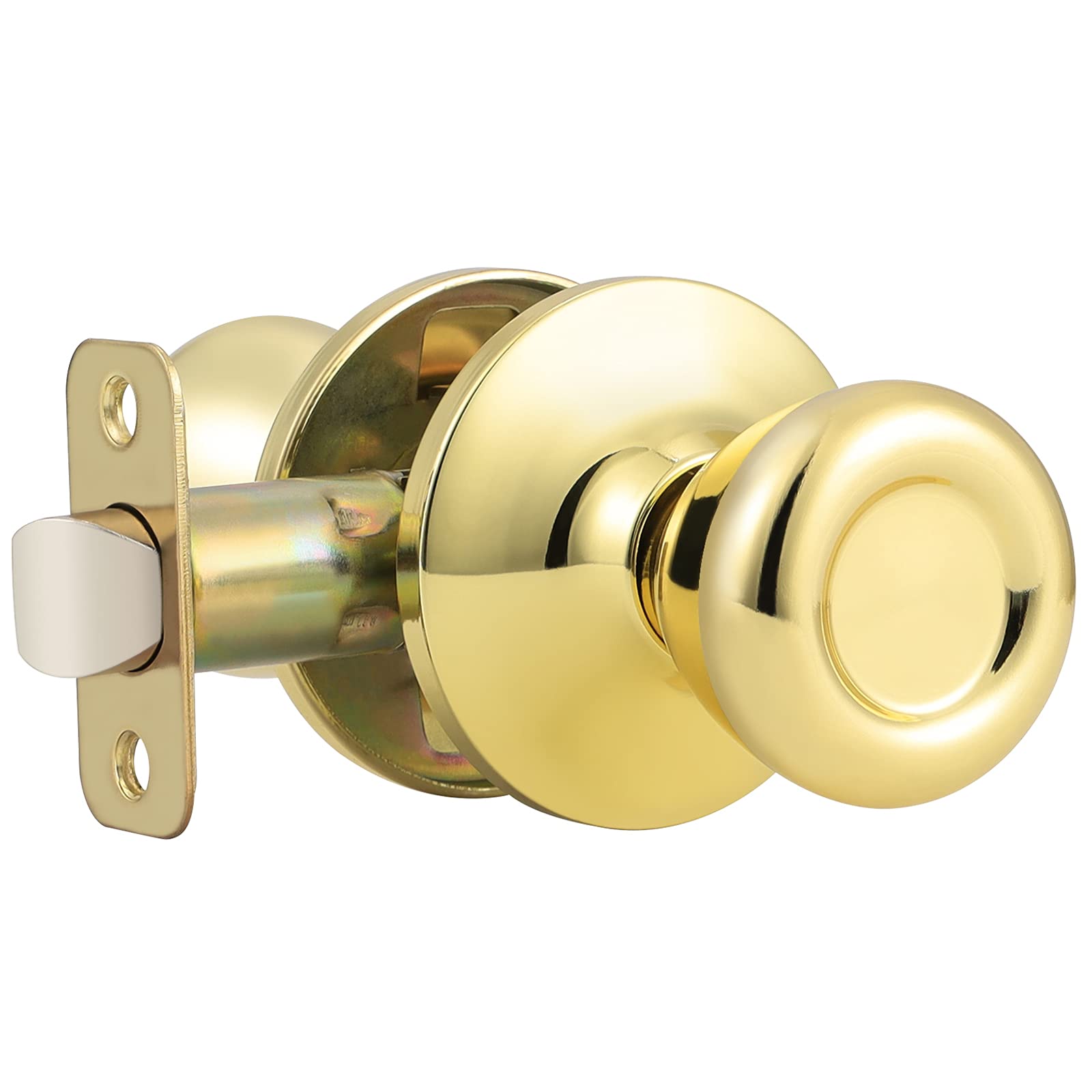 GOBEKOR Passage Door Knobs - 2 Pack Polished Brass -16