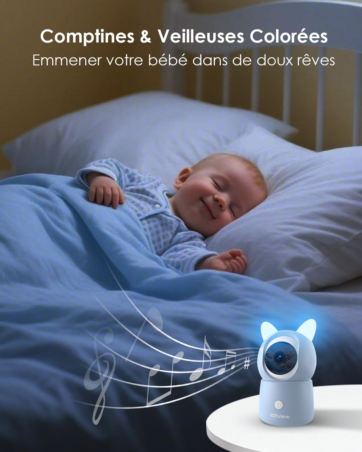 CZEview Babyphone Caméra 2.5K & Ultra Grand Moniteur HD 5,5", Qualité d'image au Top, 360°, APP, Veilleuse & Musique, Vision Nocturne, Caméra Bébé (Bleu (1 pièce)) | écran super clair, vision nocturne, audio bidirectionnel, berceuses, capteur temp., 360°