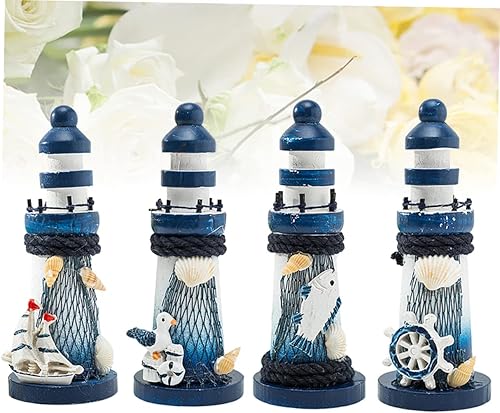 Miniatura 6 de LIFKOME 4 piezas de decoración de faro náutico en miniatura de madera náutica decorativa mediterránea paisajismo océano mar tema adorno para