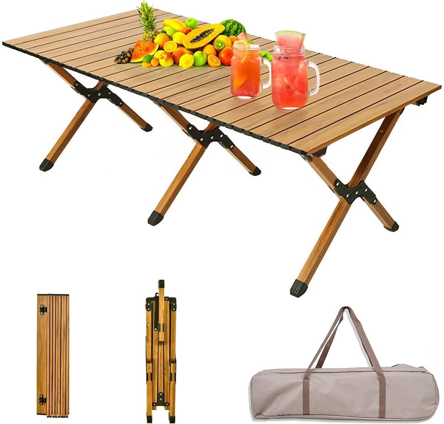 Jorunb Folding Camping Table, 4ft Low Height Portable Folding Travel Table for Outdoor/Indoor Picnic, Party, BBQ, and Hiking with Carry Bag, Multi-Purpose for Patio, Garden, Backyard (brown)