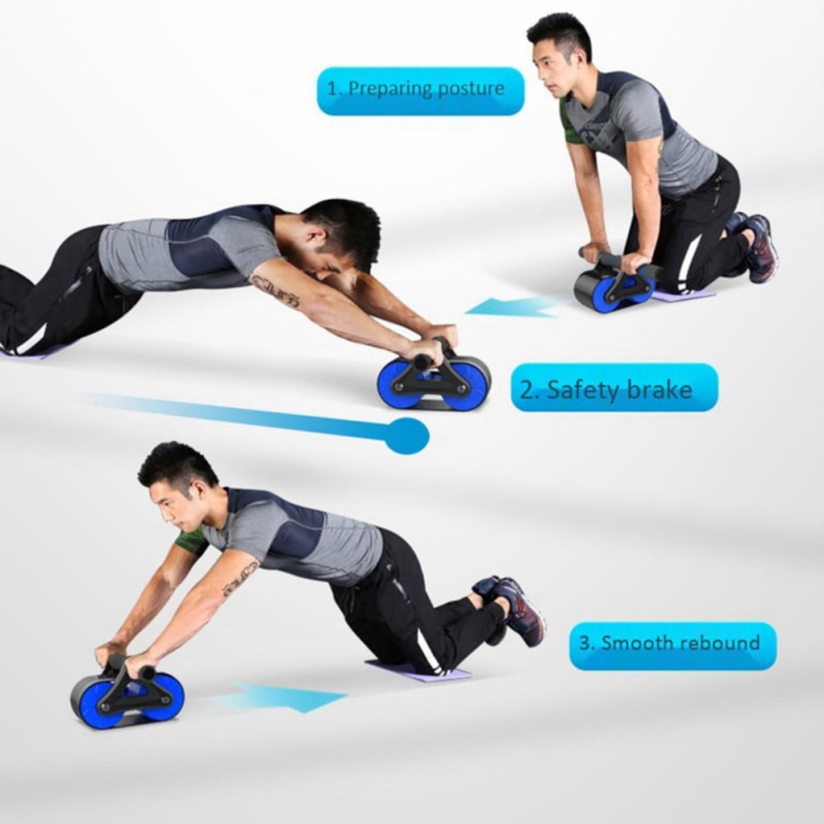 YARNOW Rodillo Abdominal Profesional Rueda Ancha y Mango de Goma Abs para Entrenamiento de Músculos Abdominales en Rutina Diaria y Entrenamiento Superior