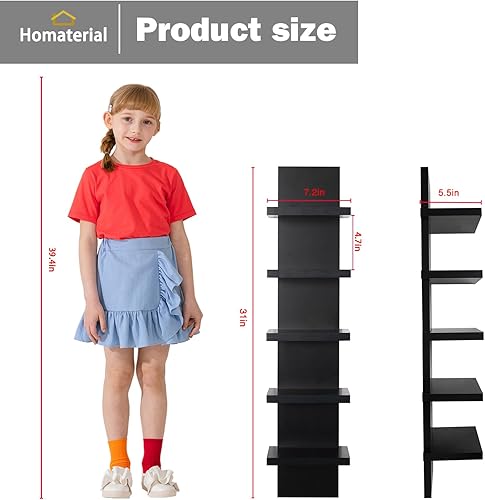 Miniatura 3 de Estantería de pared de 5 niveles, estantería vertical decorativa para montaje en pared, estantes flotantes de columna moderna para dormitorios,