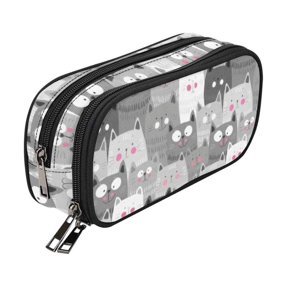 Estuche de gran capacidad para gatos gris gris gris para niños, adolescentes, pequeña bolsa de maquillaje para mujeres, bolsa de lona con cremallera, escritorio de oficina, organizador suave
