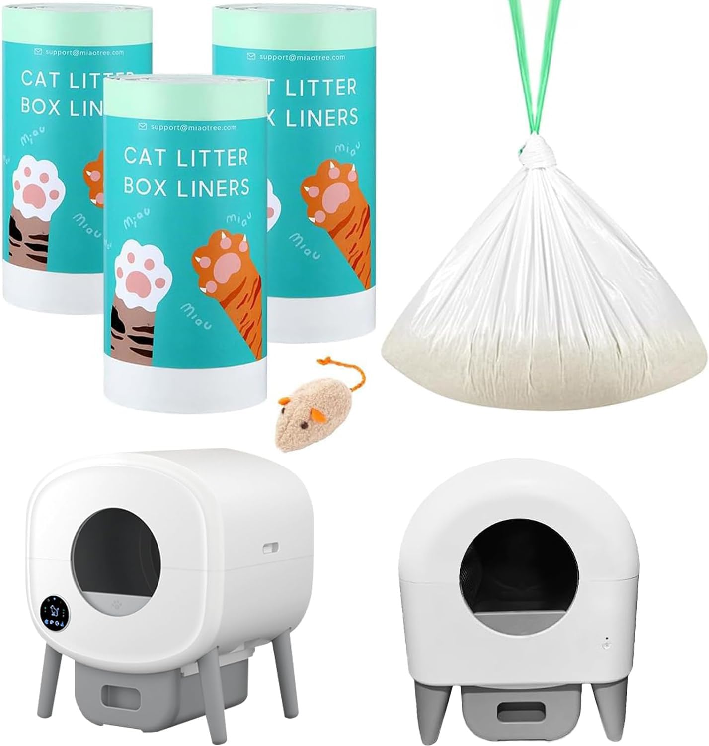 60 Count Automatic Cat Litter Bags Compatible with Fsitego Fumoi CAITELINCE ZeaCotio Robot Litter box, Thick Self-Cleaning Cat Litter Box Replacement Liners Bags with Drawstring Heavy Duty-26"x15"