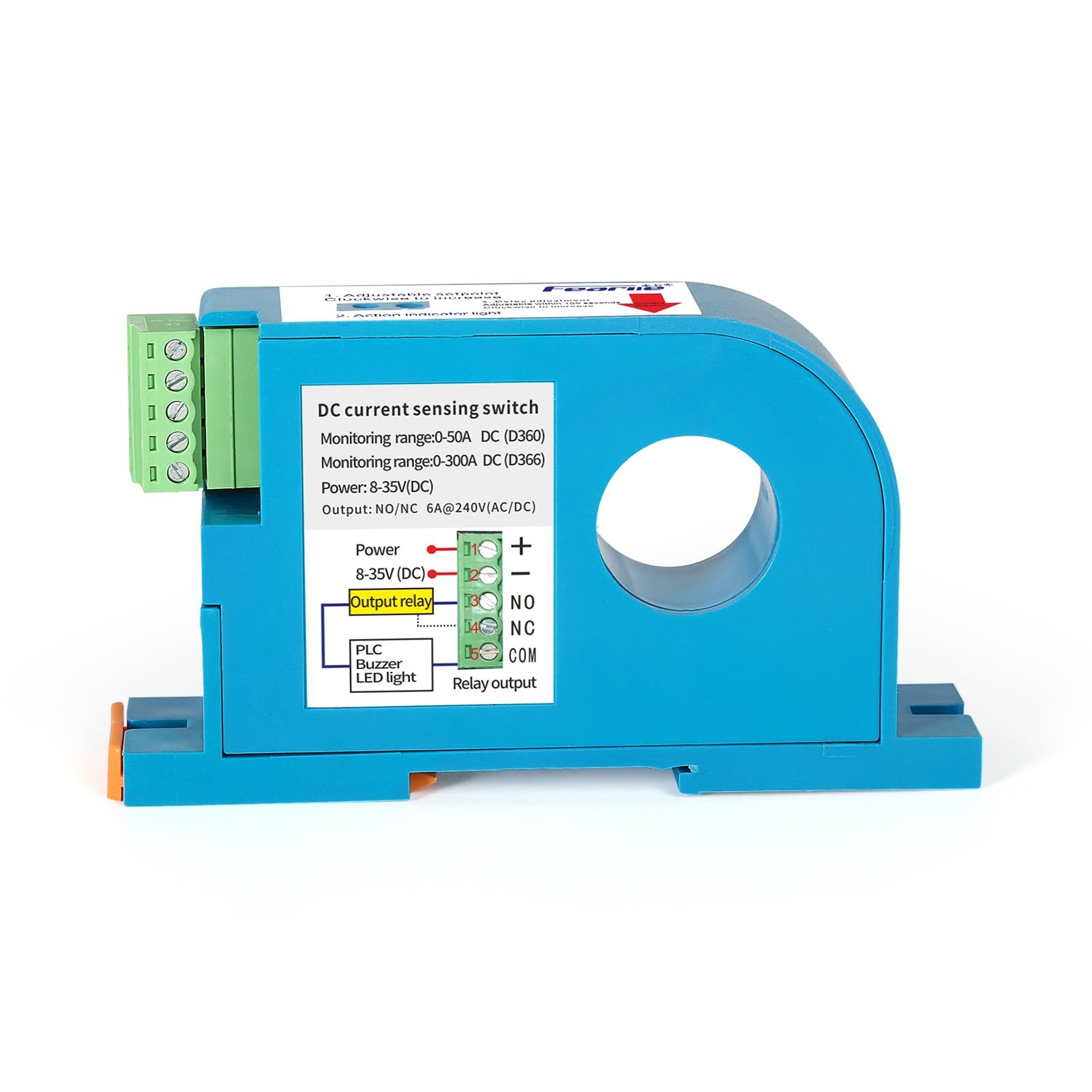 DEWIN Interruttore di Rilevamento Corrente,DC 0-300A Interruttore di Rilevamento della Corrente Regolabile Relè di Monitoraggio Corrente Trasformatori 1NO + 1NC