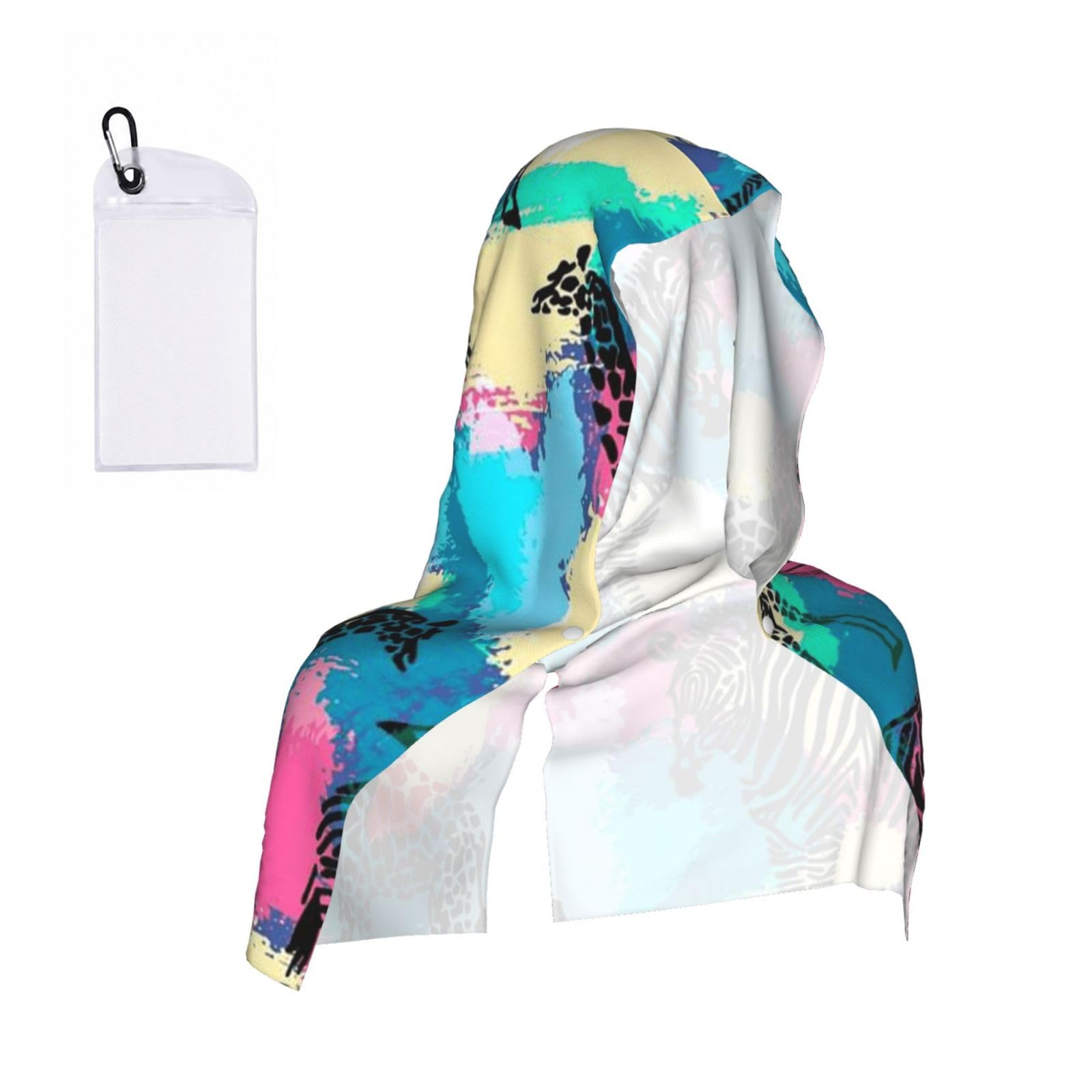 SATUSA Colored Zebra Print Cooling Hoodie Towel, Cooling Towels For Neck And Face, Quick Drying Absorbent Cooling Head Towel Beach Camping Gym Construction(2pcs)