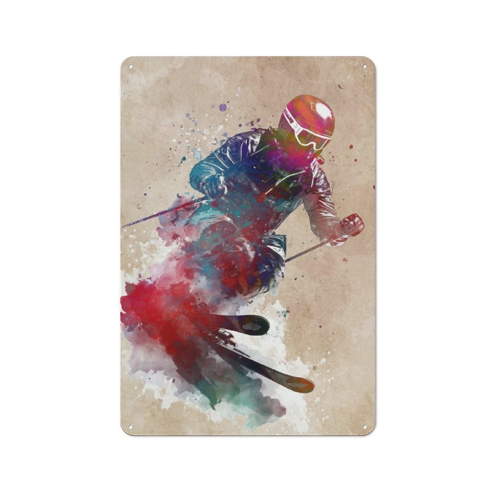 Junmoney Ski Alpine Sport Art Rustic Metal Sign 30X20cm Featuring For Living Room Wall, For Vintage Wall Decor Fans, For Metal Sign Collectors