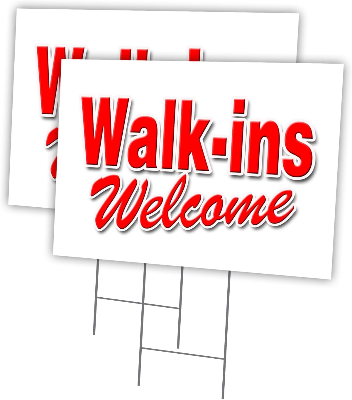 Walk-INS Welcome 2 Pack of 18" x 24" Yard Sign & Stake Outdoor Plastic Window | Advertise Your Business | Stake Included Image On Front Only | Made in The USA