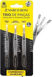 KIT 3 PINÇAS PARA SOMBRANCELHAS ESSENCIAIS AÇO INOX FINA RETA E CHANFRADA