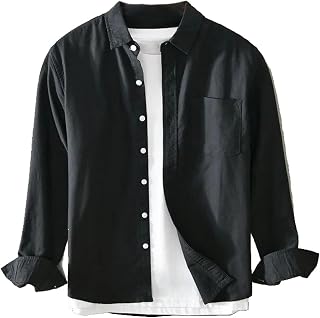 WOLONG Camisa casual de manga larga para hombre, color liso, camisa simple para hombre, ajuste delgado, algodón, Oxford, bolsillo en el pecho, camisa de trabajo