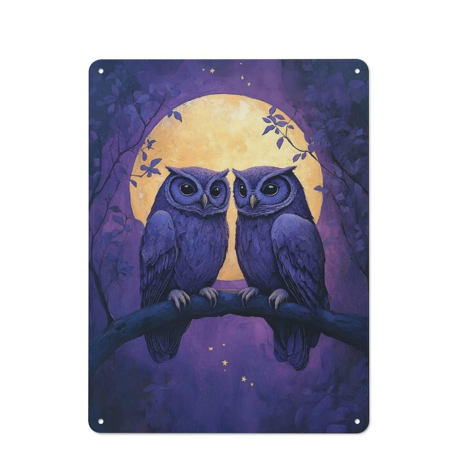 Junmoney Style-17 Rustic Metal Wall Sign 40X30cm Featuring Two Owls Under The Moonlight For Garage Wall, Tin Sign Wall Decor For Garages And Workshops