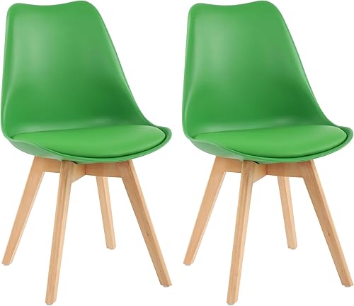Miniatura 18 de LSSBOUGHT Sillas de comedor modernas de mediados de siglo, silla auxiliar de plástico con acolchado suave y patas de madera para comedor, sala de