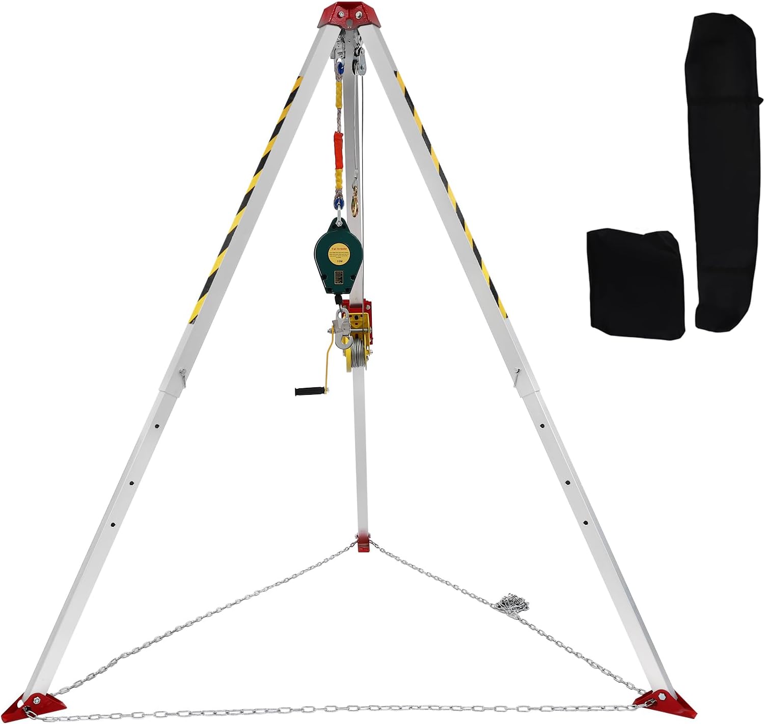 Confined Space Tripod Kit, Tripod Kit with 1200LBS Winch, Confined Space Rescue Tripod | 6.5ft Leg Bracket | 5-6.5ft Working Height | 396.83lbs Tripod Load | 65.62ft Steel Wire Rope Length