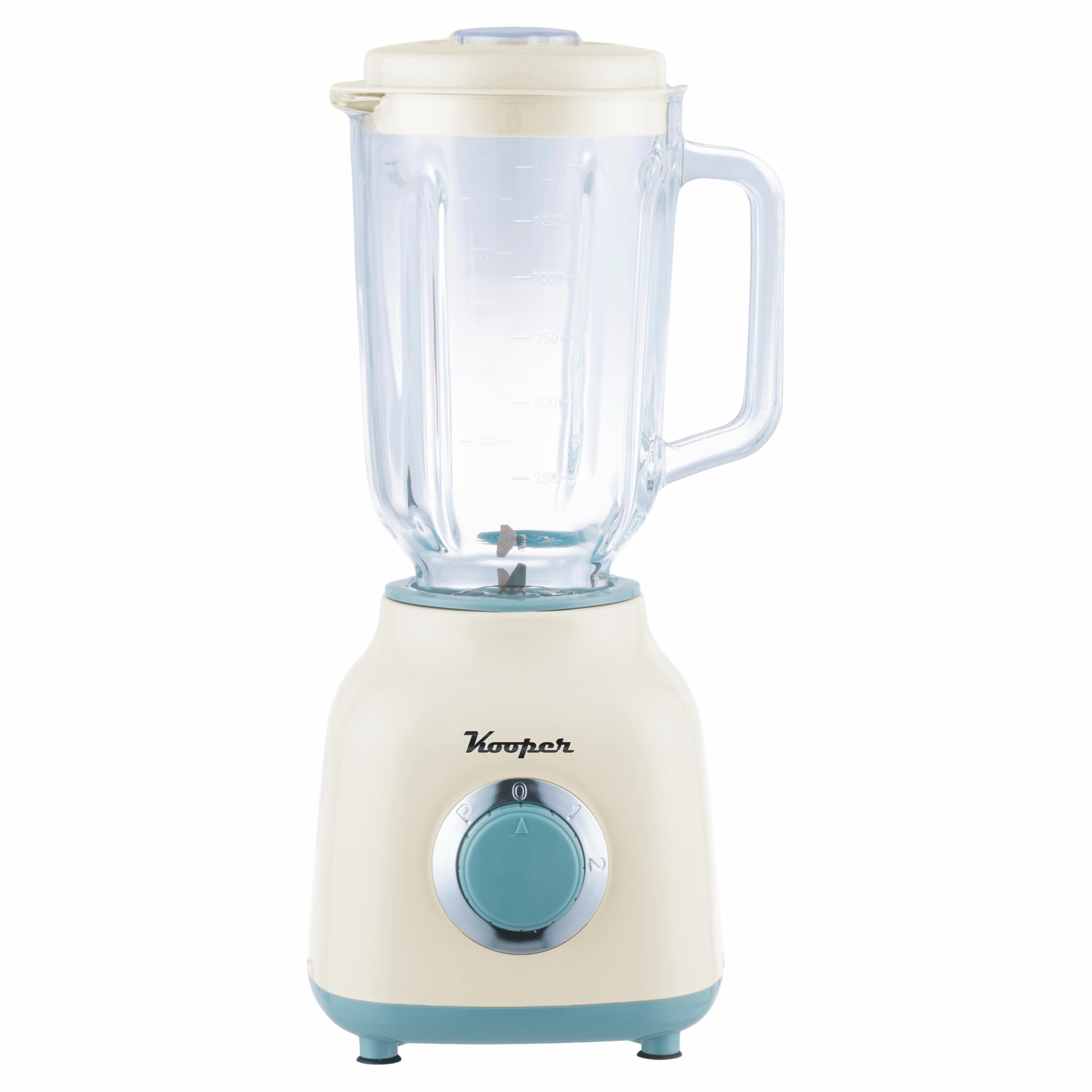 Frullatore elettrico avorio e azzurro, brocca graduata in vetro 1,5 L, lame in acciaio inox, 2 velocità 500 W, Kooper