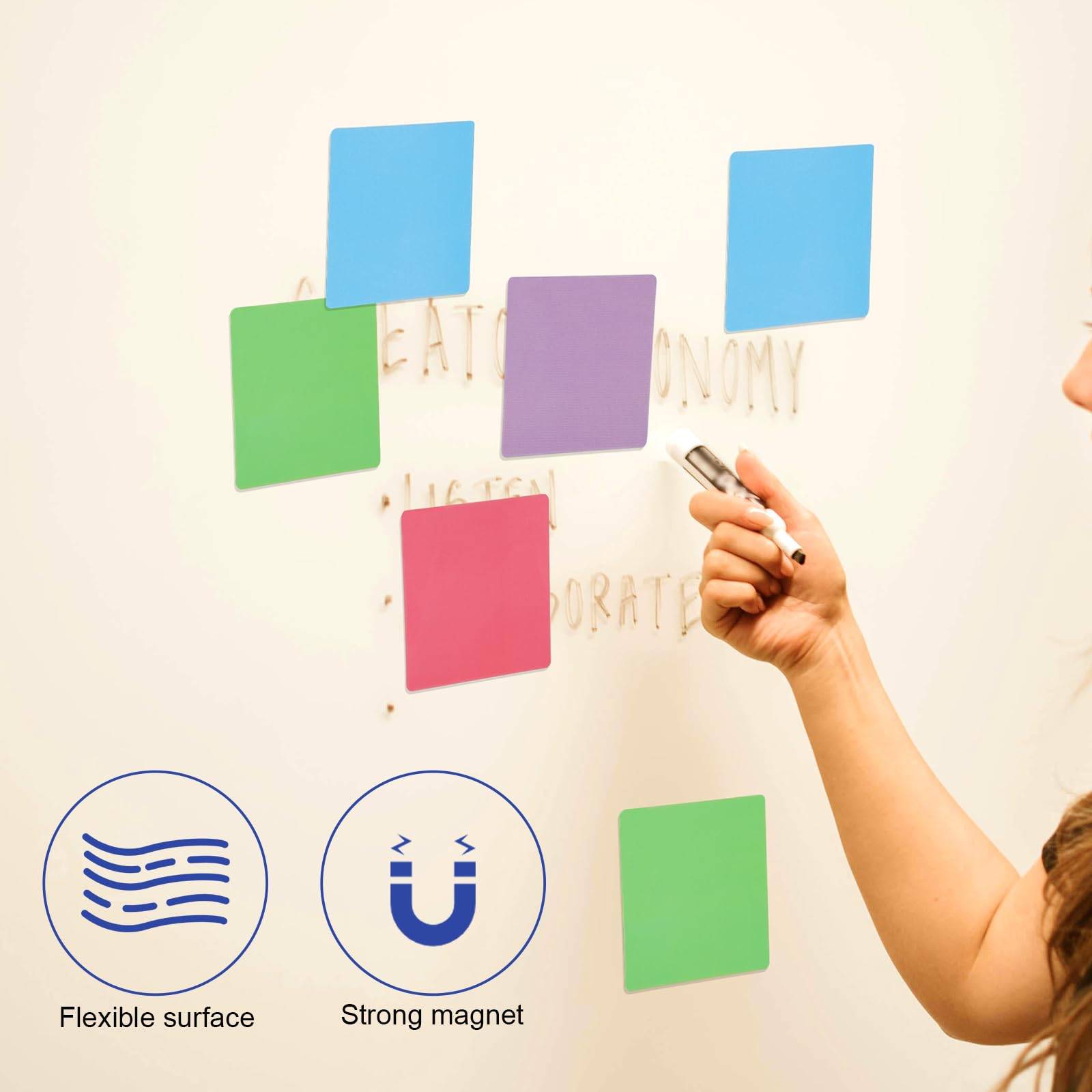 30pcs Magnetic Sticky Notes, 4x4in Magnetic Dry Erase Labels Reusable Dry Erase Sticky Notes Office Classroom Supplies for Fridge Locker Door Cabinet Whiteboard (6 Colors) - Image 4