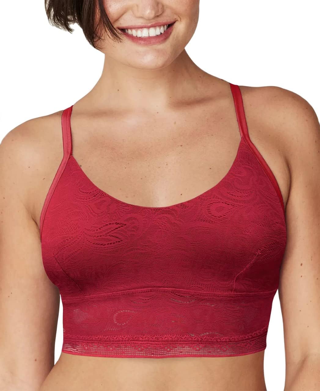 Maidenform All-Over Lace Longline Wirefree Crop Tank Top Style Bralette Sexy Underwear for Women, Spice Market Red, XX-Large